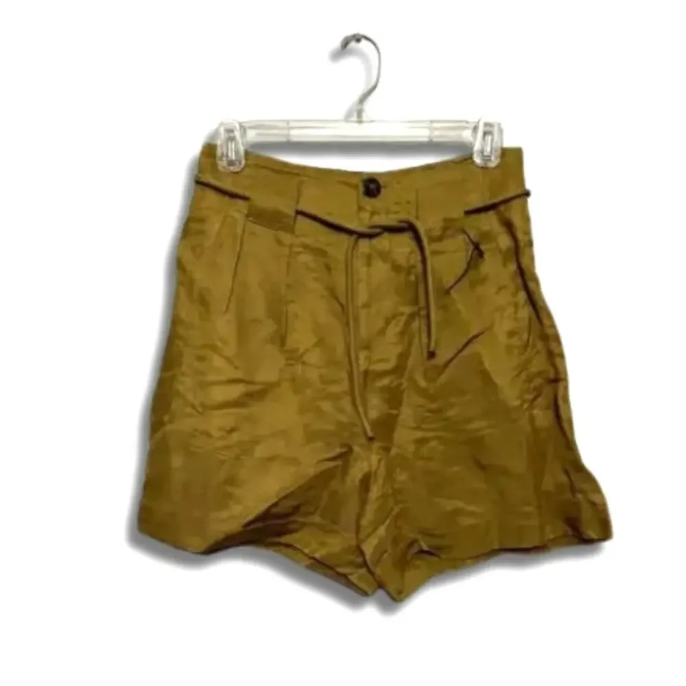 Scotch & Soda High Rise Short Belted Waist Side Pocket Linen Blend Brown XS NWOT